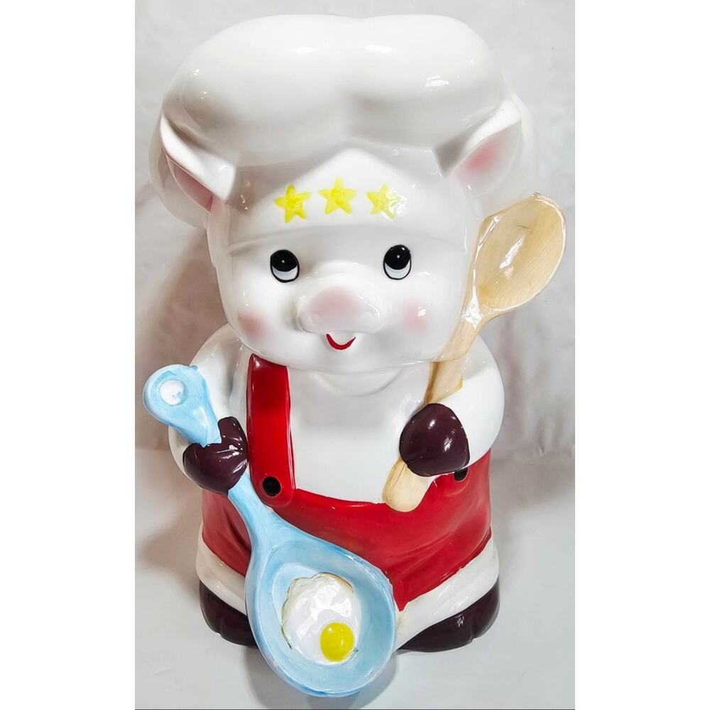 Vintage Pig Chef Cookie Jar Canister With Frying Pan And Spoon